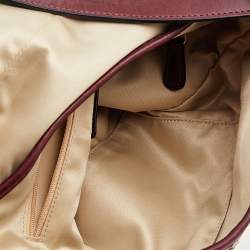 Pre Owned Coach Beige/Maroon Canvas and Leather Crossbody Bag