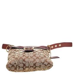 Pre Owned Coach Beige/Maroon Canvas and Leather Crossbody Bag