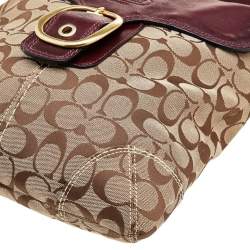 Pre Owned Coach Beige/Maroon Canvas and Leather Crossbody Bag