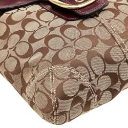 Pre Owned Coach Beige/Maroon Canvas and Leather Crossbody Bag