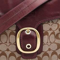 Pre Owned Coach Beige/Maroon Canvas and Leather Crossbody Bag