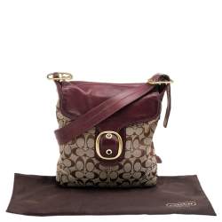 Pre Owned Coach Beige/Maroon Canvas and Leather Crossbody Bag