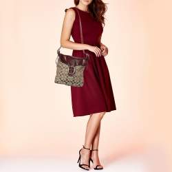 Pre Owned Coach Beige/Maroon Canvas and Leather Crossbody Bag