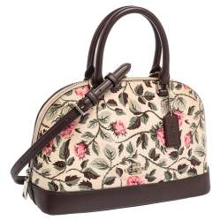 مملوكة مسبقًا حقيبة ساتشل كوتش سييرا جلد وجلد لامع مطبوع زهور بيج/بني صغيرة