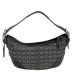 Coach Black Signature Canvas And Leather Buckle Hobo