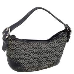 Coach Black Signature Canvas And Leather Buckle Hobo