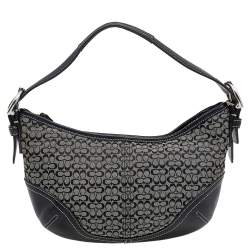 Coach Black Signature Canvas And Leather Buckle Hobo