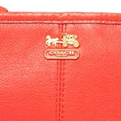 Pre Owned Coach Coral Orange Leather Mini Chain Pochette 