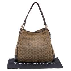 Pre Owned Coach Beige/Brown Signature Canvas And Leather Carlyle Shoulder Bag