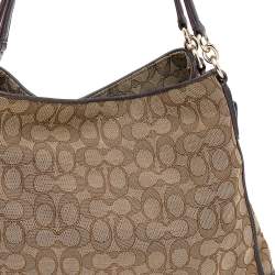 Pre Owned Coach Beige/Brown Signature Canvas And Leather Carlyle Shoulder Bag