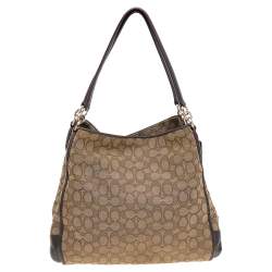 Pre Owned Coach Beige/Brown Signature Canvas And Leather Carlyle Shoulder Bag