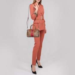 Pre Owned Coach Brown Signature Varsity Stripe Coated Canvas Mini Bennett Satchel