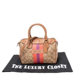 Pre Owned Coach Brown Signature Varsity Stripe Coated Canvas Mini Bennett Satchel