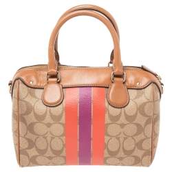 Pre Owned Coach Brown Signature Varsity Stripe Coated Canvas Mini Bennett Satchel