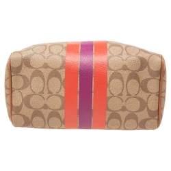 Pre Owned Coach Brown Signature Varsity Stripe Coated Canvas Mini Bennett Satchel