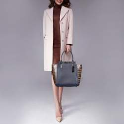 Pre Owned Coach Navy Blue/Brown Leather And Water Snakeskin Troupe Tote