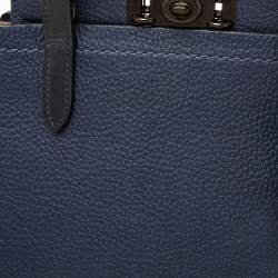 Pre Owned Coach Navy Blue/Brown Leather And Water Snakeskin Troupe Tote