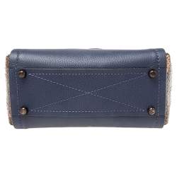 Pre Owned Coach Navy Blue/Brown Leather And Water Snakeskin Troupe Tote