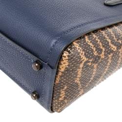 Pre Owned Coach Navy Blue/Brown Leather And Water Snakeskin Troupe Tote