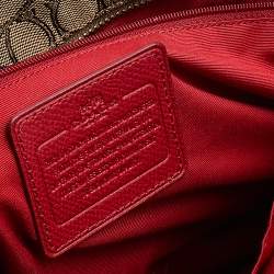 Pre Owned Coach Beige/Red Signature Canvas And Leather Trim Tote