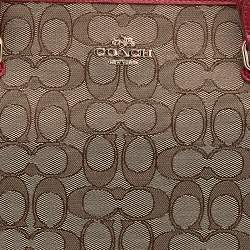 Pre Owned Coach Beige/Red Signature Canvas And Leather Trim Tote