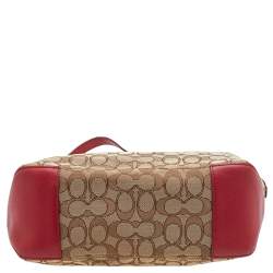 Pre Owned Coach Beige/Red Signature Canvas And Leather Trim Tote