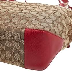 Pre Owned Coach Beige/Red Signature Canvas And Leather Trim Tote