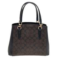 Coach Brown/Black Signature Coated Canvas and Leather Minetta Satchel