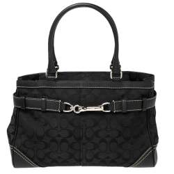 Coach Black Signature Canvas and Leather Hampton Tote