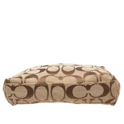 Pre Owned Coach Brown/Beige Signature Canvas and Leather Turnlock Wristlet Pouch