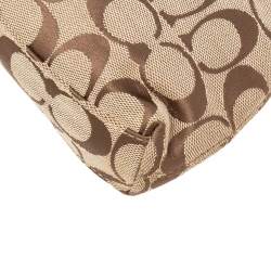 Pre Owned Coach Brown/Beige Signature Canvas and Leather Turnlock Wristlet Pouch