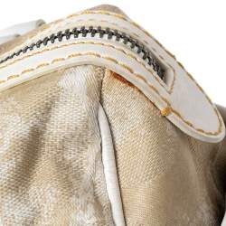 Coach Beige/White Signature Canvas and Leather Buckle Satchel