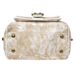 Coach Beige/White Signature Canvas and Leather Buckle Satchel