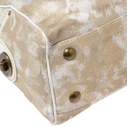 Coach Beige/White Signature Canvas and Leather Buckle Satchel