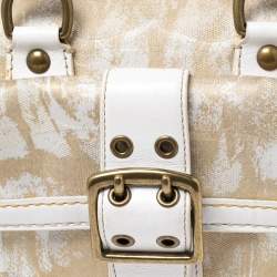 Coach Beige/White Signature Canvas and Leather Buckle Satchel