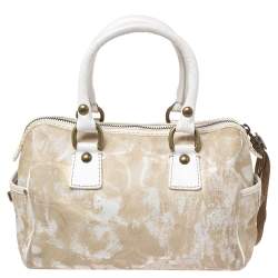 Coach Beige/White Signature Canvas and Leather Buckle Satchel