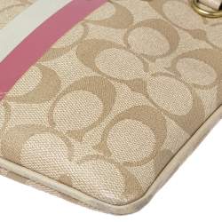 Pre Owned Coach Beige Signature Coated Canvas and Leather Heritage Swingpack Crossbody Bag
