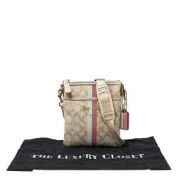 Pre Owned Coach Beige Signature Coated Canvas and Leather Heritage Swingpack Crossbody Bag