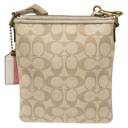 Pre Owned Coach Beige Signature Coated Canvas and Leather Heritage Swingpack Crossbody Bag
