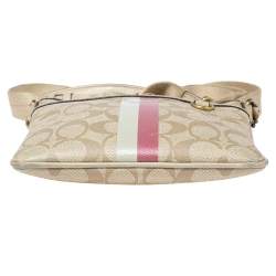 Pre Owned Coach Beige Signature Coated Canvas and Leather Heritage Swingpack Crossbody Bag