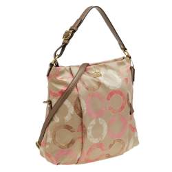 Coach Multicolor Signature Op Art Satin and Leather Hobo