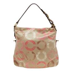 Coach Multicolor Signature Op Art Satin and Leather Hobo