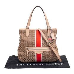 Coach Beige/Brown Signature Canvas And Leather Web Detail Tote