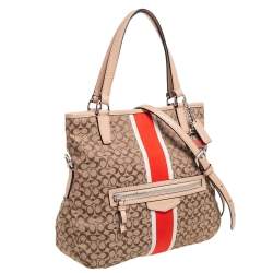 Coach Beige/Brown Signature Canvas And Leather Web Detail Tote