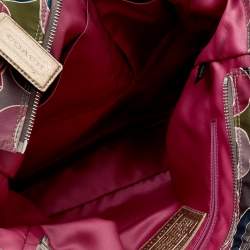 Pre Owned Coach Multicolor Signature Satin and Leather Tote