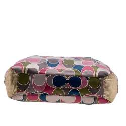Pre Owned Coach Multicolor Signature Satin and Leather Tote