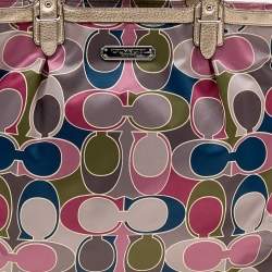 Pre Owned Coach Multicolor Signature Satin and Leather Tote