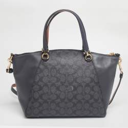 Pre Owned Coach Dark Grey Signature Coated Canvas and Leather Prairie Satchel