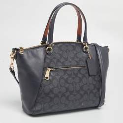 Pre Owned Coach Dark Grey Signature Coated Canvas and Leather Prairie Satchel