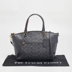 Pre Owned Coach Dark Grey Signature Coated Canvas and Leather Prairie Satchel